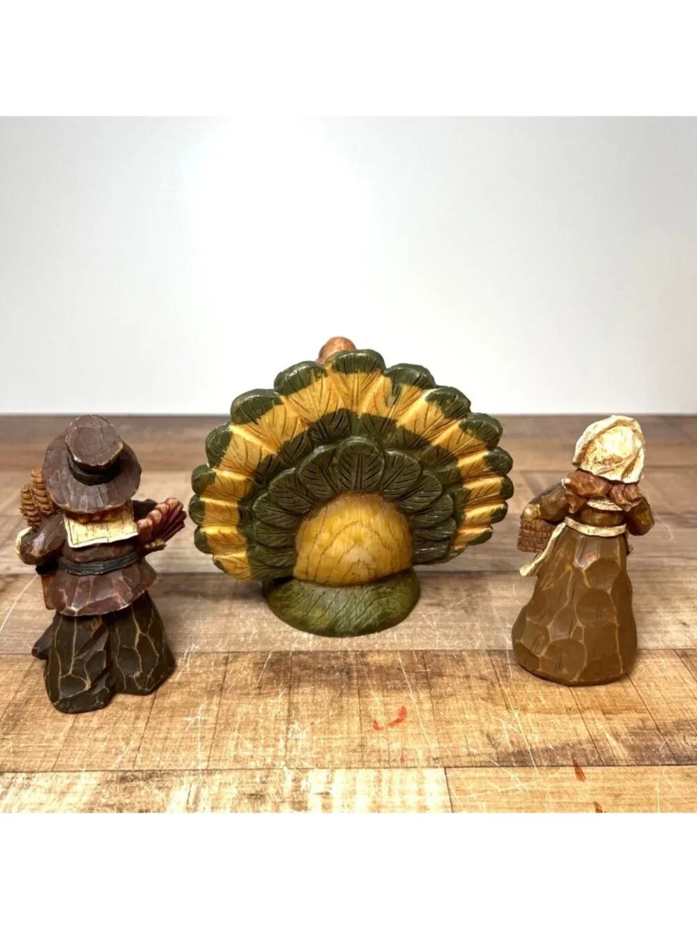 Hand-Painted Thanksgiving Pilgrim & Turkey Figurine Set  Autumn Harvest - Set Of